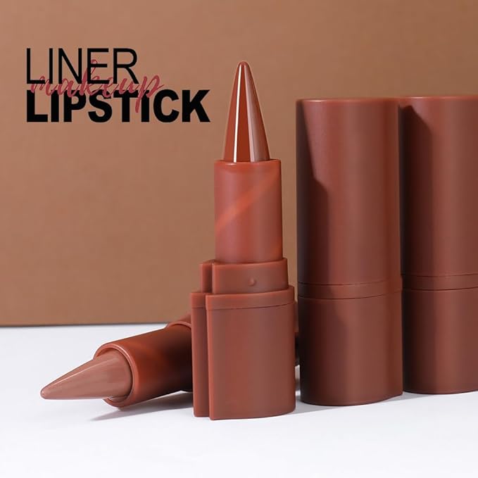 2in1 Gradient Lip Liner & Lipstick Combo,Matte Longwear Waterproof Lip Pencil with Cone Tip,Smudge Proof Crayon for Flawless Ombre Contour,Women's Long Lasting Makeup Set(01Nude Beige+03Rosewood Kiss)