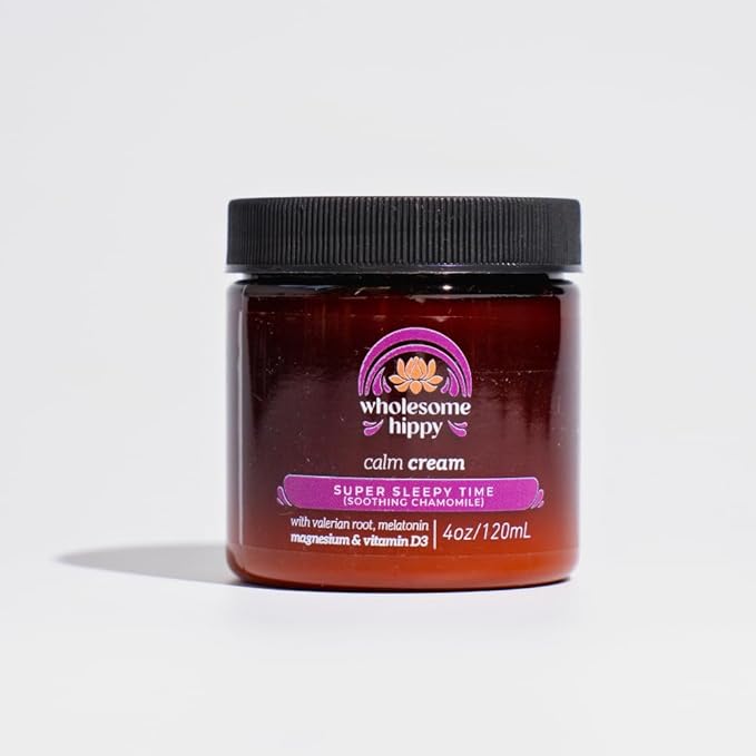 WHOLESOME HIPPY Super Sleepytime Calm Cream – Nighttime Body Butter with Magnesium, Melatonin, Valerian & Chamomile – Soothing Vegan Moisturizer for Bedtime Routine – 4oz