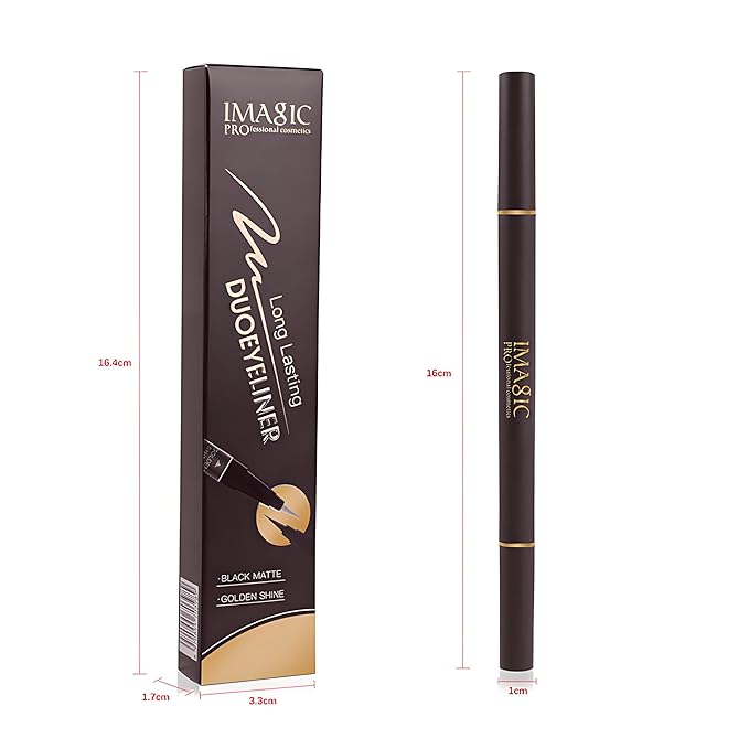 Double Head Eyeliner Pen, Waterproof Liquid Eyeliner, Long-Lasting, High-Pigmented Liner, Vegan & Cruelty-Free, Black & Gold