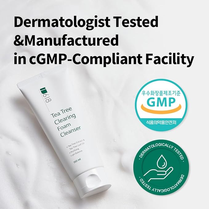 1.618 Korean Foam Face Wash - pH 6.5 Balanced Tea Tree Cleanser – Salicylic Acid & Plant-Based Formula for Blemish-Prone, Oily Skin | 5.07 oz