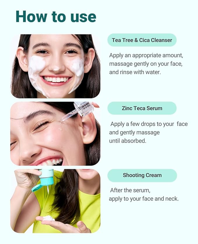 BRING GREEN TEA TREE CICA TRIAL KIT | Travel Size Korean Skin Care Set for Acne-Prone, Sensitive Skin | Zinc Teca Serum, Tea Tree Cica Moisturizer & Deep Cleansing Foam | Hydrating & Oil Control