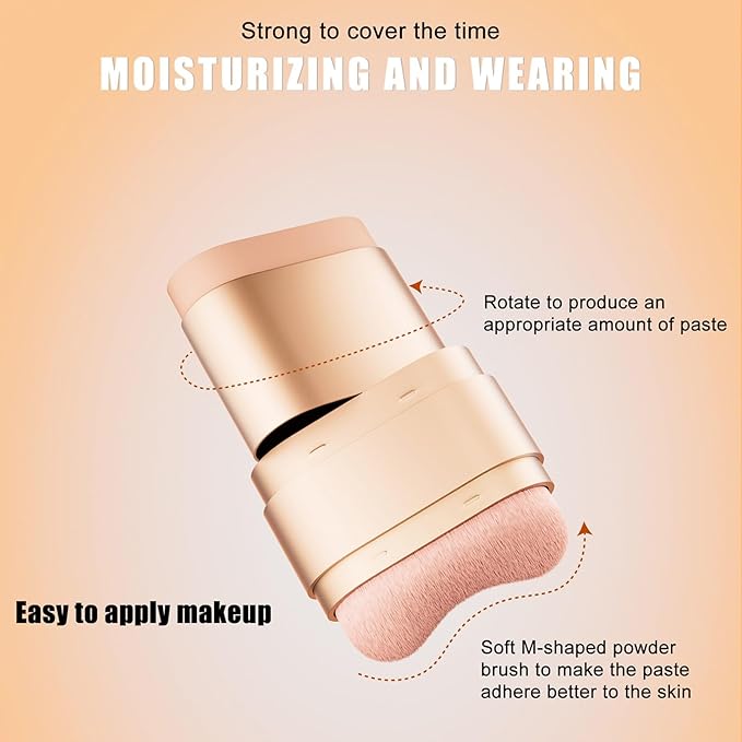 Double-ended Concealer Stick Foundation Stick with Built-in Soft Brush and Natural Finish Concealer Foundation Sticks for Multi-Use Face Makeup (#140 Peach Nectar)