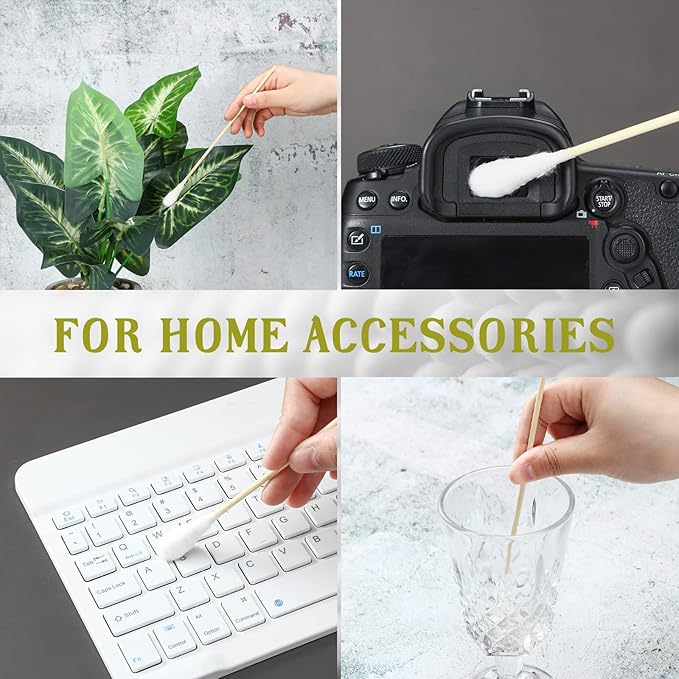 Zhehao 300 Pcs 8 Inch Large Cotton Swabs with Bamboo Handle Oversized Extra Long Cotton Tipped Applicators with Large 1/2" Diameter Ear Swabs for Wound Cleaning, Makeup