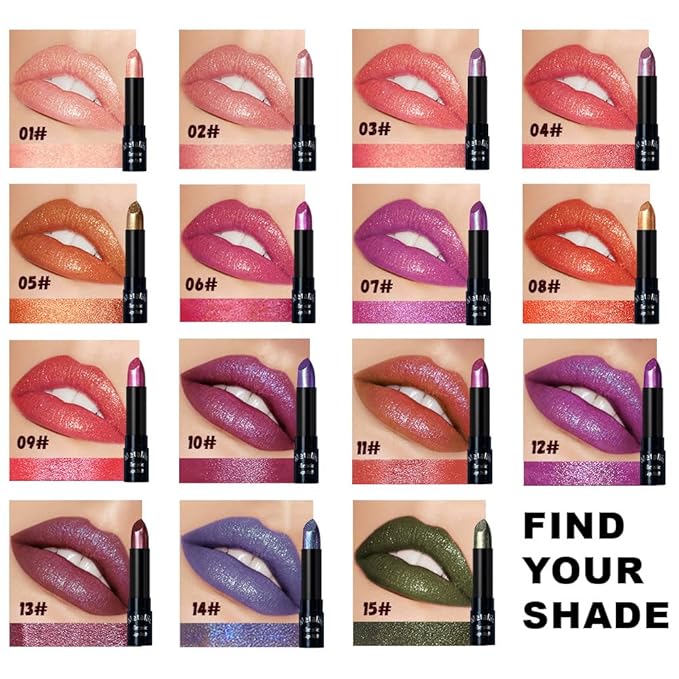 Red Brown Metallic Lipstick for Women,Lightweight Non-Drying Shimmer Frosted Lipsticks,Glitter Lip Gloss Stain Long Lasting Waterproof No Smudge Proof No Transfer 12 Hour,Cruelty-Free Makeup