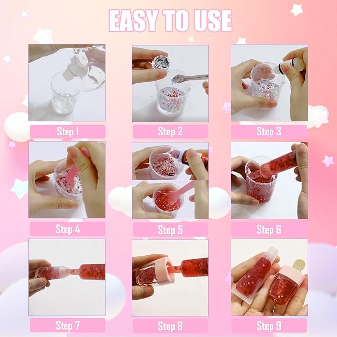 Jcoos DIY Lip Gloss Making Kit, DIY Lip Glosses Set to Make Your Own Lip Stick, Fun Craft Makeup Lipglosses, All-Inclusive Moisturizing Handmade Lip Glaze Supplies Set for Beginner Women Girls