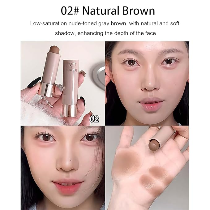 Warm Toned Contour Stick, Natural Buildable Coverage Cream Contour Bronzer Stick,Smooth Blendable Face & Nose Shading, Travel-Ready Long Wear Face Shaping Makeup (02#Natural Brown)