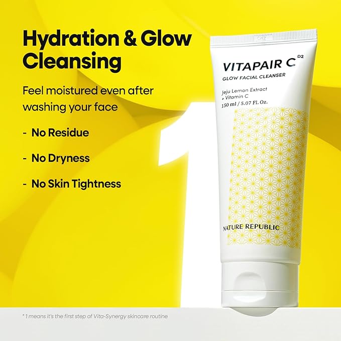 Nature Republic Vitapair C Glow Facial Cleanser 2 Pack- Vitamin Face Wash for Cleaner Skin, Hydrating Facewash for Women, Gentle Natural Cleanser, Daily Makeup Remover, Nighttime Foaming