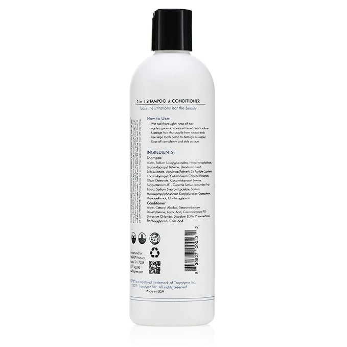 2 in 1 Shampoo and Conditioner 12 oz - Fragrance Free Conditioning Shampoo for Short to Medium Hairs - Color Safe Wash and Go - Sulfate Free Cleansing Conditioner for Sensitive Scalps (1 Pack)
