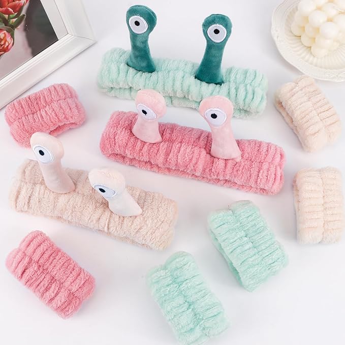 Snail Spa Headband & Wristband Set - Skincare & Makeup Face Washing Headband - Cute Animal Spa Set for Women & Girls - Green, Pink, Khaki