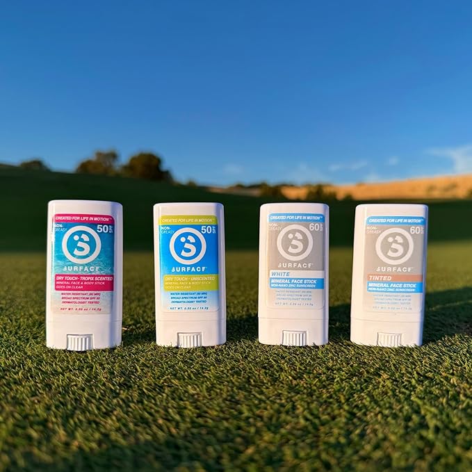 Surface Mineral Sunscreen Face Stick SPF 60, Lightweight Non-Nano Zinc Oxide Formula, Reef Friendly, Broad Spectrum UVA UVB Protection, Water Resistant Sun Care for 80 Minutes, Clear, 0.5oz