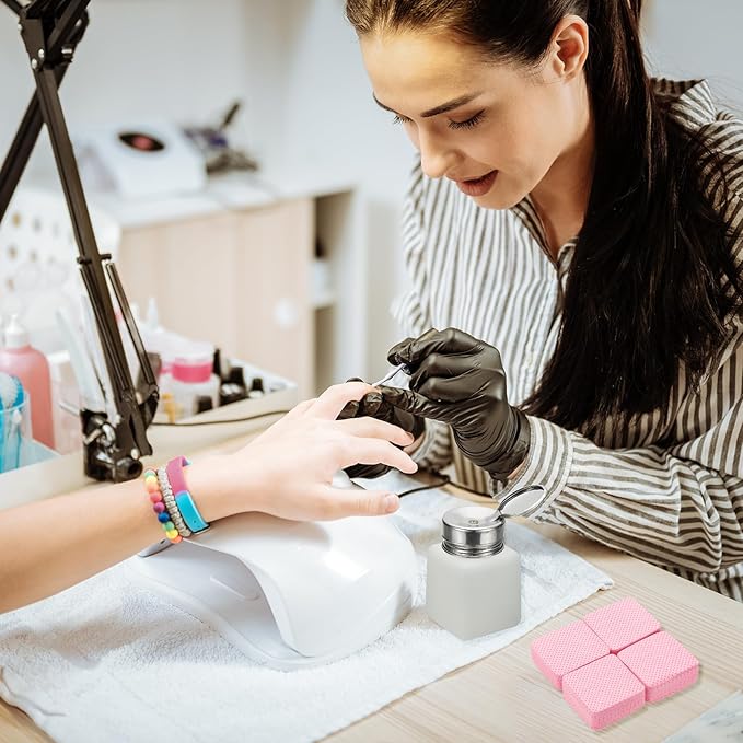 YOKIVE Alcohol Dispenser, 250ml(8.5oz) Pump Dispenser Bottle Push Down for Nail Polish Remover Acetone Cleanser with 200Pcs Lint Free Nail Wipes, Yellow(Splash-proof Pump Head)