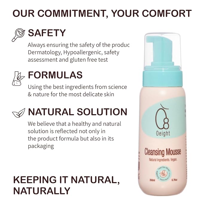 Cleansing Mousse: Natural Baby Body Wash Foam with Dunaliella Salina, Dead Sea Minerals, Soothes, Softens, Energizes, Protects Skin, 6.76 Oz