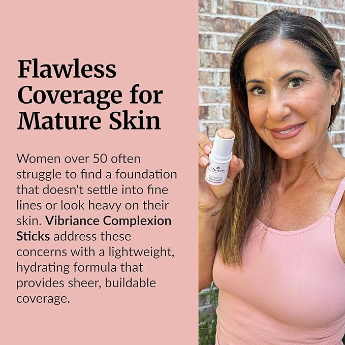 Vibriance Complexion Sticks - Foundation for Mature Skin - Sheer, Buildable Coverage Face Makeup Foundation for Older Women - 3-in-1 Base, Contour, Concealer - Medium