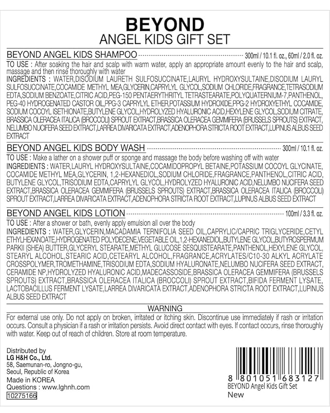 BEYOND Angel Kids Baby Bath Gift Set (25.7fl oz , 3-Piece Bath & Shower Set) - Vegan Korean Skin Care. Baby Shampoo, Body Wash, Hyaluronic