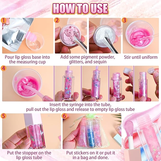 Jcoos 64PCS DIY Lip Gloss Making Kit, DIY Lip Glosses Set to Make Your Own Lip Stick, Fun Craft Makeup Lipglosses, All-Inclusive Moisturizing Handmade Lip Glaze Supplies Set for Beginner Women Girls