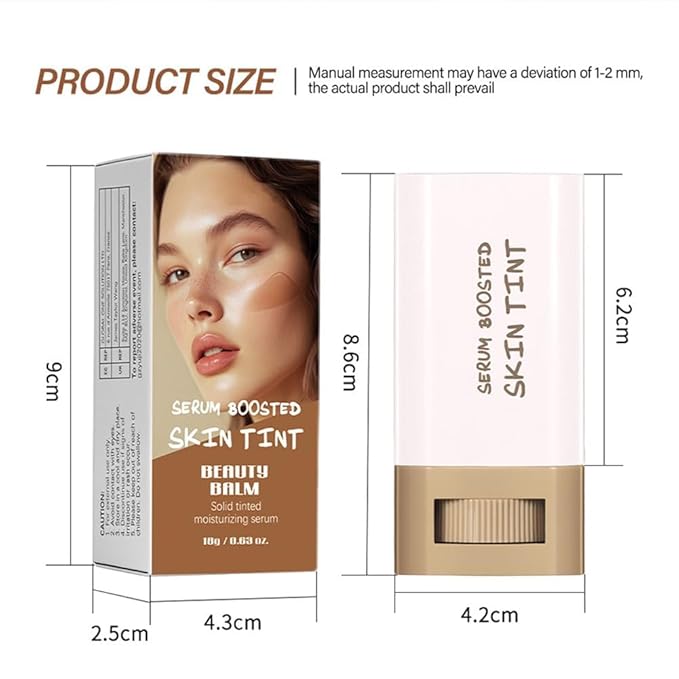 2PCS Beauty Balm Serum Boosted Skin Tint-A 3-in-1combining Foundation Stick, Lightweight solid Tinted Moisturizing Serum Contour Foundation Face for Women(#03)