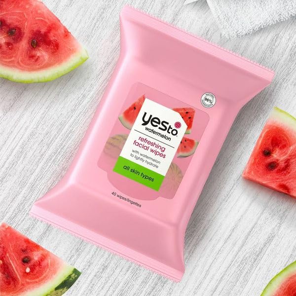 Yes To Face Wipes for Women and Men, Super Skin Recharging Facial Cleansing Wipes for use as a Make Up Remover, Cleaning, Soothing, Watermelon (Pack of 3)