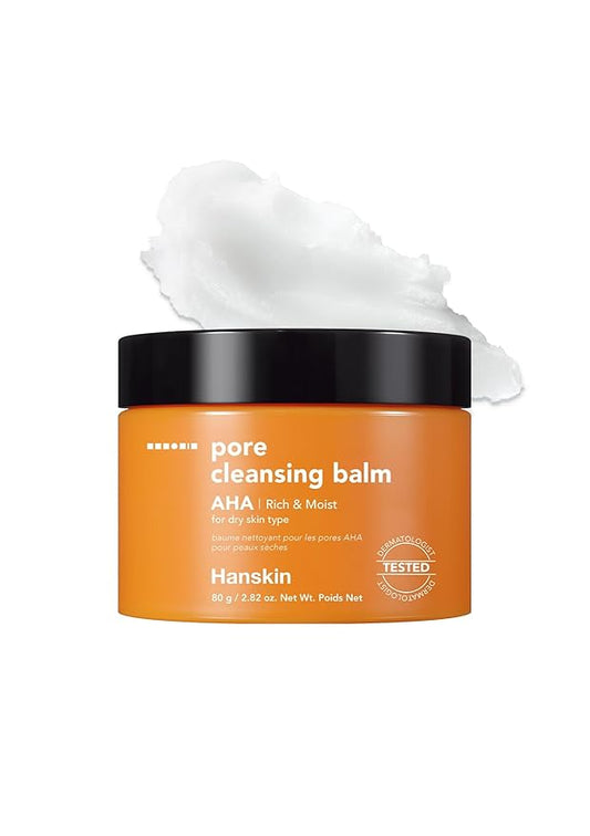 Hanskin AHA Pore Cleansing Balm – Korean Melting Balm Cleanser, Gentle Makeup Remover for Dry, Dull Skin | Solid-to-Oil Cleanser with AHA & Nourishing Oils | K-Beauty | 2.82 oz