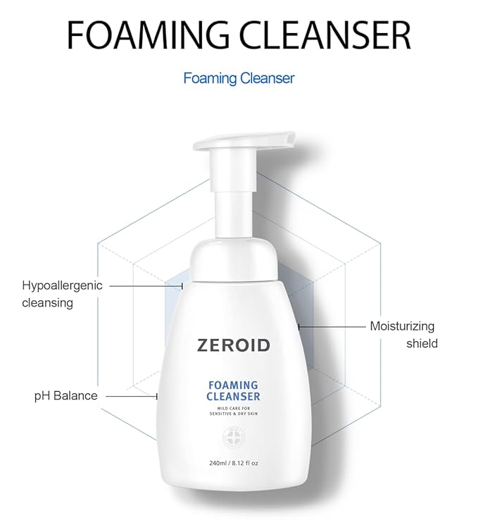 ZEROID | Foaming Cleanser | Facial Cleanser for Sensitive & Dey Skin | Mild Face Wash Care | Gentle Face Wash | Moisturizing Face Soap | Dermatologist Tested | Korean Skin Care | 8.1 fl oz (240ml)