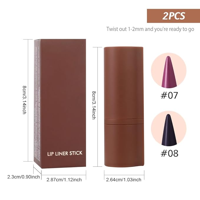 2in1 Gradient Lip Liner & Lipstick Combo,Matte Longwear Waterproof Lip Pencil with Cone Tip,Smudge Proof Crayon for Flawless Ombre Contour,Women's Long Lasting Makeup Set(07Lilac Dream+08Violet Noir)