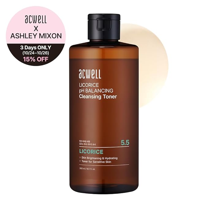 ACWELL Licorice pH Balancing Cleansing Toner 10.1 fl.oz. - PH5.5 Hydrating Makeup Cleansing Astringent - Skin Clearing, Reduce Pigmentation, Acne and Dark Spots