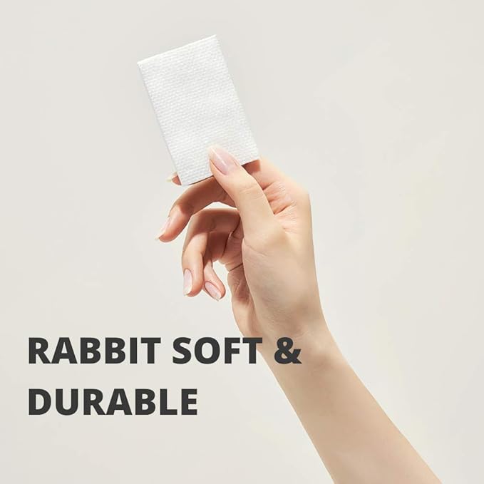 White Rabbit – Naked Cotton Textured – Unbleached Perforated Cotton Pads for Toner, Makeup Removal & Masks | Lint-Free, Exfoliating, Natural & Cruelty-Free | Korean Skin Care Product (200 Count)