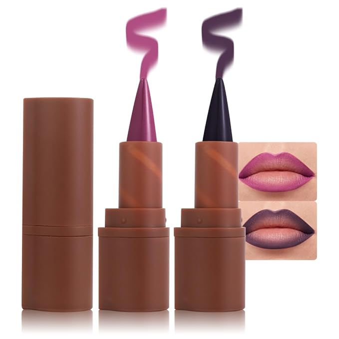 2in1 Gradient Lip Liner & Lipstick Combo,Matte Longwear Waterproof Lip Pencil with Cone Tip,Smudge Proof Crayon for Flawless Ombre Contour,Women's Long Lasting Makeup Set(07Lilac Dream+08Violet Noir)