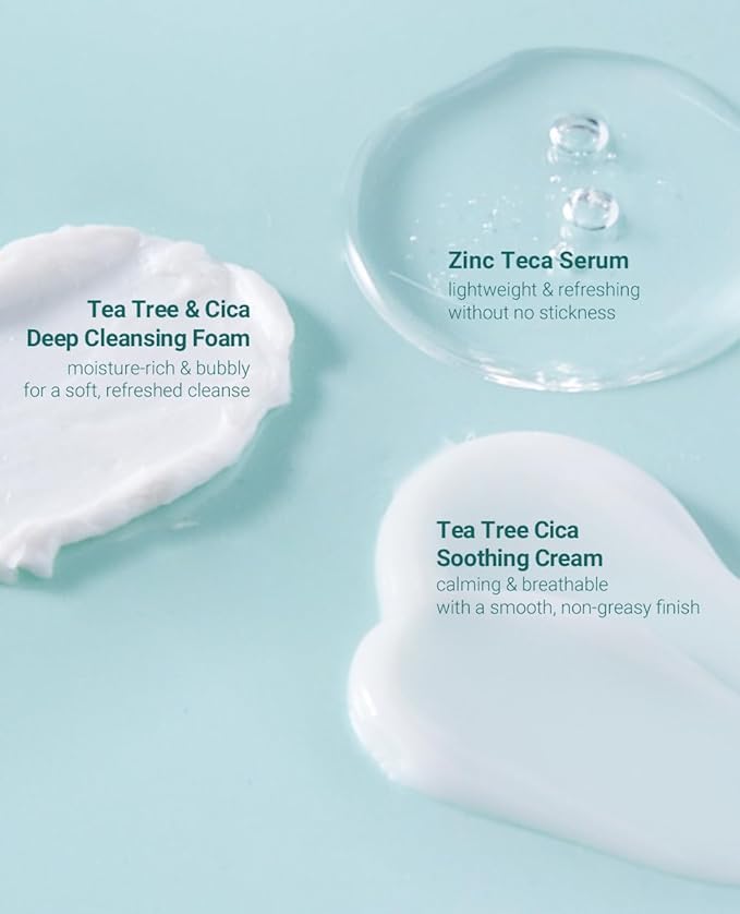 BRING GREEN TEA TREE CICA SET | Korean Skin Care Kit for Acne-Prone, Sensitive Skin | Zinc Teca Serum, Tea Tree Hydrating Moisturizer & Deep Cleansing Foam | Oil Control & Pore Care | K-Beauty Gift