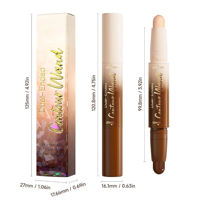 2Pcs Cream Contour Stick Face Body Makeup Dual Ended, Nude Light Beige & Nude Brown no Transfer Waterproof 2 in 1 Cream Concealer Stick Contouring Makeup Set, Nose Contour Bronzer Sticks Highlighter
