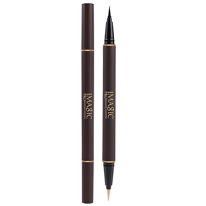 Double Head Eyeliner Pen, Waterproof Liquid Eyeliner, Long-Lasting, High-Pigmented Liner, Vegan & Cruelty-Free, Black & Gold