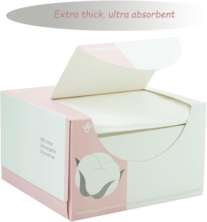 Upgraded Careboree Extra Thick Face Cloth Facial Cleansing Wipes 2 Pack Extra Large Dry Wipes Makeup Remover Cloth Clean Towels Size XL 12"×12" Non-Moistened Disposable Face Towel