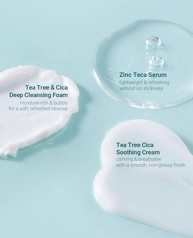 BRING GREEN TEA TREE CICA TRIAL KIT | Travel Size Korean Skin Care Set for Acne-Prone, Sensitive Skin | Zinc Teca Serum, Tea Tree Cica Moisturizer & Deep Cleansing Foam | Hydrating & Oil Control