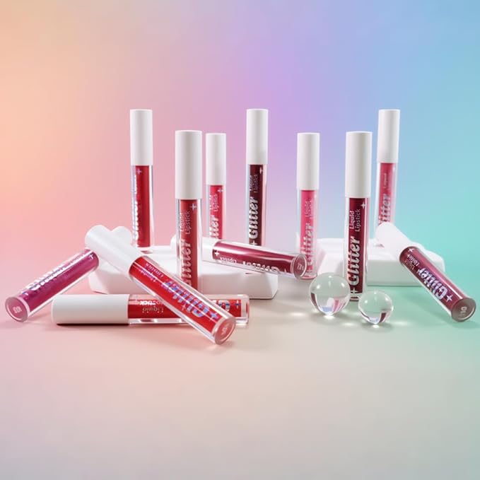 Red Metallic Lipstick for Women,Lightweight Glitter Sparkling Liquid Lipsticks,Shimmer Lip Gloss Stain Long Lasting Waterproof Smudge Proof Non-Drying 24 Hour Full Coverage Lip Makeup,Vegan