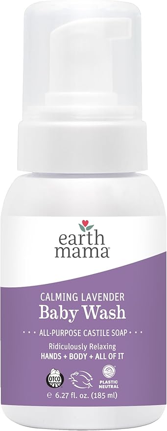 Earth Mama Calming Lavender Baby Wash Liquid Foaming Hand Soap, Organic All-Purpose Lavender Body Wash for Sensitive Skin, Castile Soap with Coconut Oil, Shea Butter, & Calendula