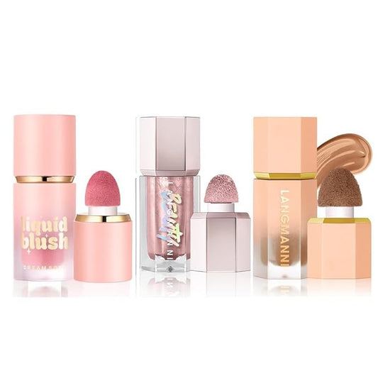 URQT Highly Pigmented Liquid Contour - Built-in Sponge Tip Sculpted Complexion Wand With Long Lasting Natural Buildable Highlighters and Bronzer (Contour+Blush+Highlighter)