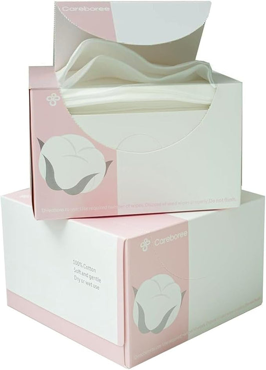 Upgraded Careboree Extra Thick Face Cloth Facial Cleansing Wipes 2 Pack Extra Large Dry Wipes Makeup Remover Cloth Clean Towels Size XL 12"×12" Non-Moistened Disposable Face Towel