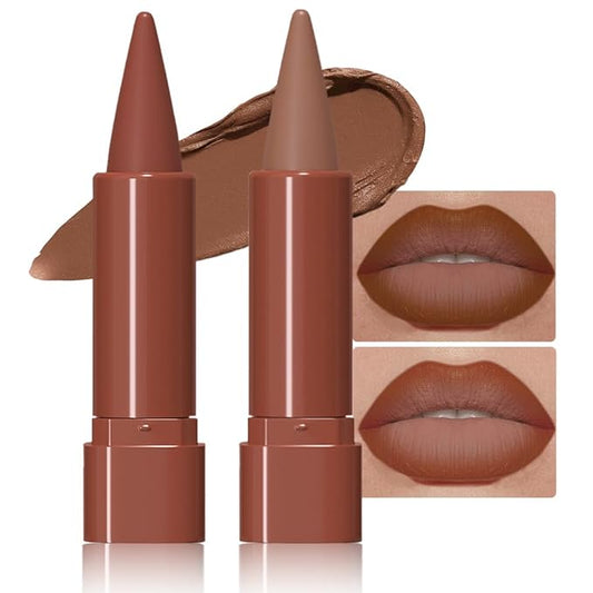 2Pcs Gradient Matte Lipstick Crayon Lip Liner pencil, Flawless Contour Gradual Ombre Effect lip Pencil, for Women Long Lasting Waterproof Smudge Proof Lipstick Pencil 01#+04#