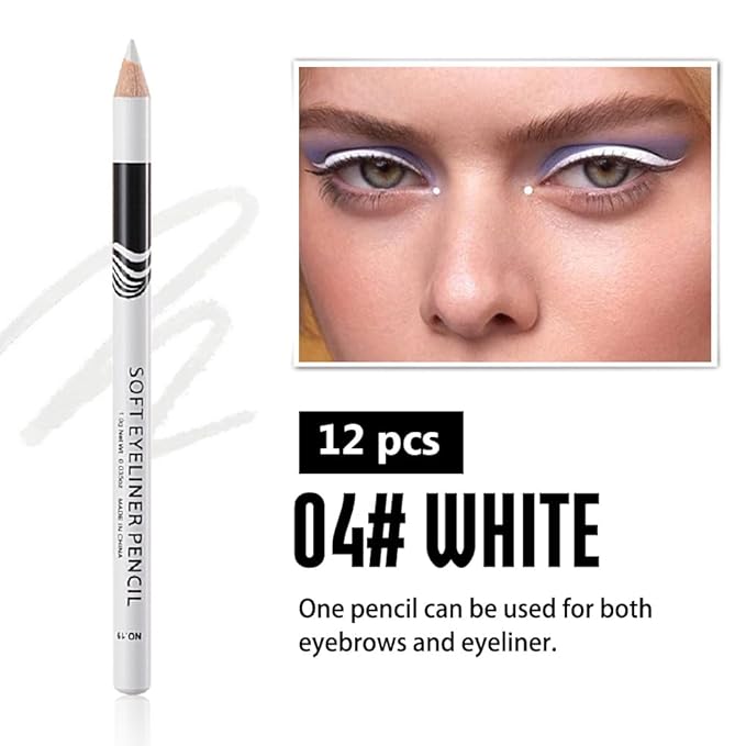 12PCS White Waterproof Inner Eyeliner, Eyeshadow Pencil – Multi-Use Cream Pen for Liner, Shadow