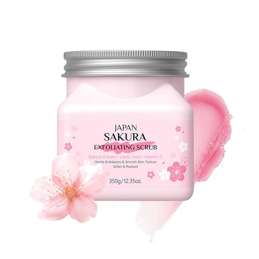 Sakura Exfoliating Scrub for Face and Body,Gentle Sakura Facial Exfoliating Gel-Deep Cleansing,Moisturizing,Smoothing Softening Skin and for All Types Skin,Hydrating Facial Body Scrub,12 Oz