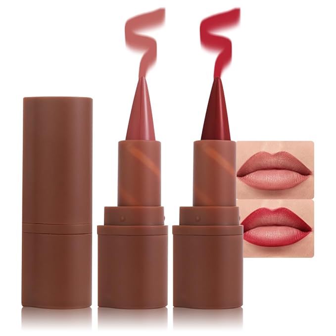 2in1 Gradient Lip Liner & Lipstick Combo,Matte Longwear Waterproof Lip Pencil with Cone Tip,Smudge Proof Crayon for Flawless Ombre Contour,Women's Long Lasting Makeup Set (02Blush Taupe+06Berry Burst)