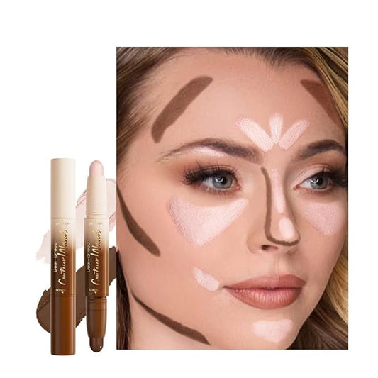 2in1 Cream Contour Highlighter Stick, Neutral Bronzer Makeup Sticks, Applies Dual-Ended Sculpting Stick for Face Body, Long Lasting No Smudging, Suitable for Makeup Beginners-Medium Tan