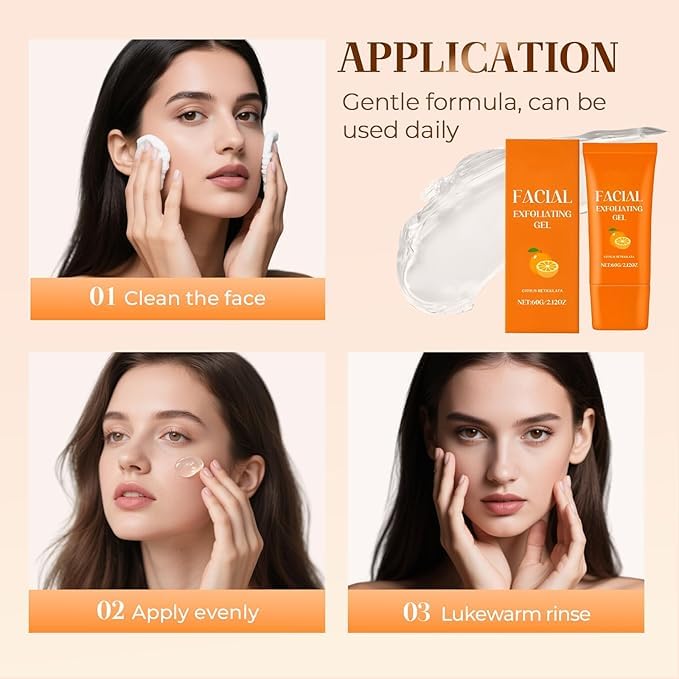 Facial Exfoliating Gel, Orange Exfoliating Gel Scrub for Face and Body, Orange Peeling Glue Remove Blackheads & Moisturize Skin for All Types Skin (A-2Pcs, One Size)