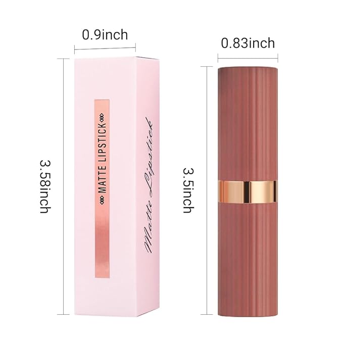 3Pcs Nude Rose Bright Red Warm Brown Lip Stick,Matte Cream Lipstick Set for Women,Long Lasting Waterproof Smudge Proof Velvet lipsticks Crayon,Lip Makeup Kit Travel Size,Vegan & Cruelty-free