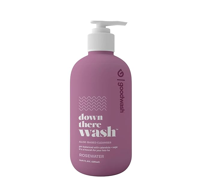 Down There Wash Aloe-Based Intimate Cleanser, pH-Balanced with Calendula and Sage, Rosewater Scent, 8.5oz