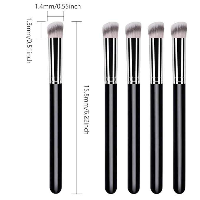 5Pcs Concealer Brush Set, Dense Mini Angled Kabuki Brush for Blending Under Eye Concealer, Detailed Nose Contour Setting Powder, Foundation & Eyeshadow, Cruelty-Free, 270