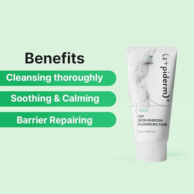 Zipiderm EGF Deep Cleansing Foam – Korean Gentle Facial Cleanser with EGF for Sensitive & Acne-Prone Skin, Double Cleansing K-Beauty Foam that Supports Skin Barrier & Smooth Texture, 4.05 fl oz