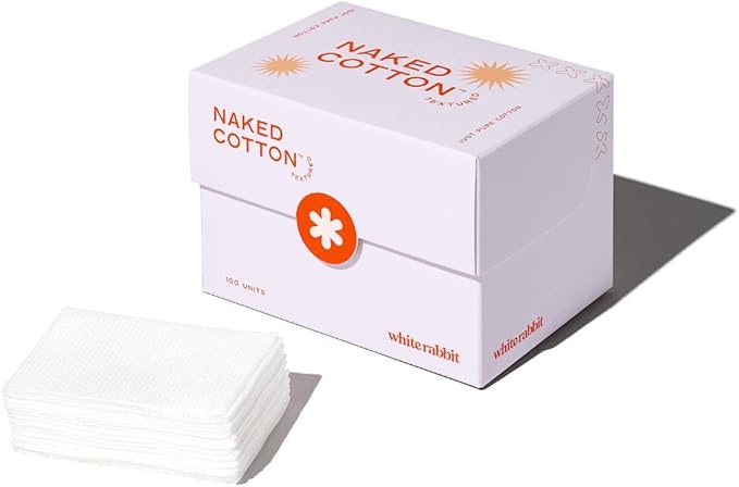 White Rabbit – Naked Cotton Textured – Unbleached Perforated Cotton Pads for Toner, Makeup Removal & Masks | Lint-Free, Exfoliating, Natural & Cruelty-Free | Korean Skin Care Product (100 Count)