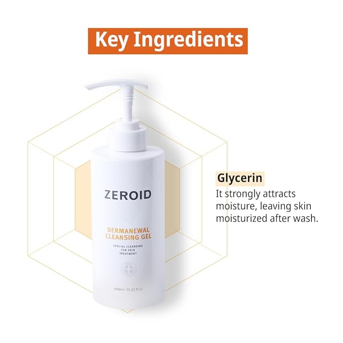 ZEROID | Dermanewal Cleansing Gel | Hydrating Face and Body Wash | Moisturizing Korean Shower Gel | Body Care for Women & Men | Korean Bath Products | Body Care Skin Treatments | 15.22 fl oz (450ml)
