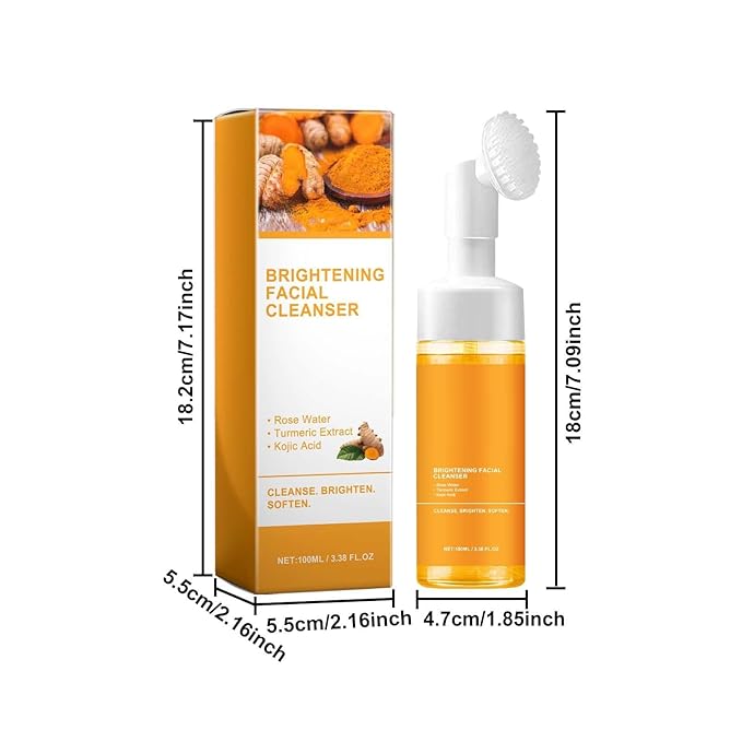 2 Pcs Turmeric Foaming Face Wash, Deep Cleansing Glow Wash Turmeric Facial Cleanser With Brush.
