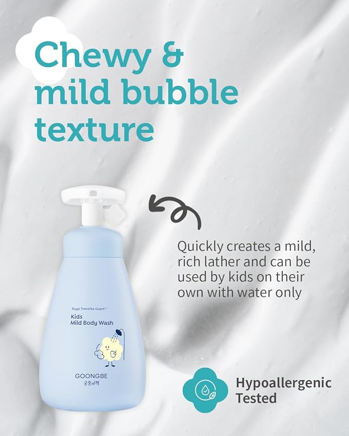 GOONGBE Kids Complete Body Care Set - Korean Low pH Body Wash & 24hr Moisturizing Lotion - Hydrating Formula with Panthenol, Amino Acids, Cica & Squalane - Allergen-Free Scent, 10.1 fl.oz & 2.7 fl.oz